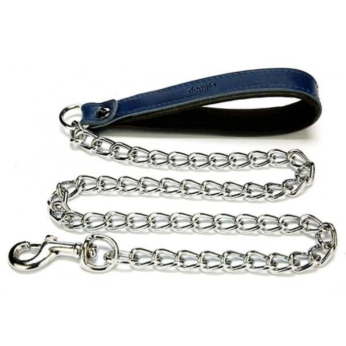 Doggie Comfort Deri Zincirli Köpek Gezdirme Tasması Medium Mavi 4x110 Cm