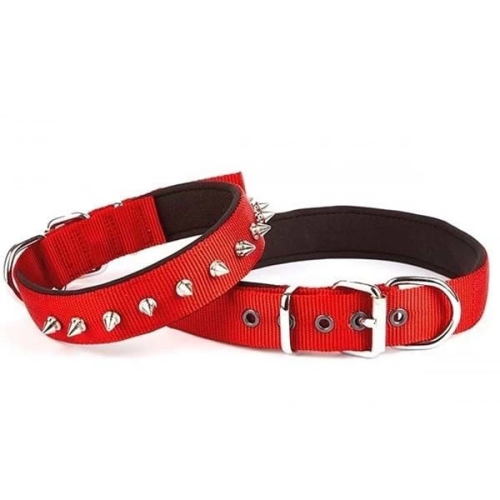 Doggie Comfort Dokuma Çivili Köpek Boyun Tasması Large Kırmızı 2.5x42-50 Cm