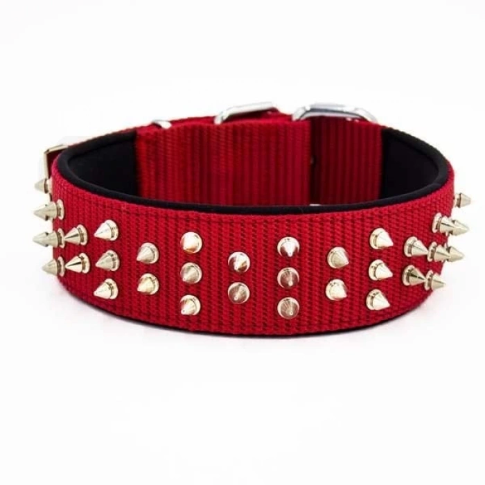Doggie Comfort Dokuma Çivili Köpek Boyun Tasması Large Kırmızı 5x60-70 Cm