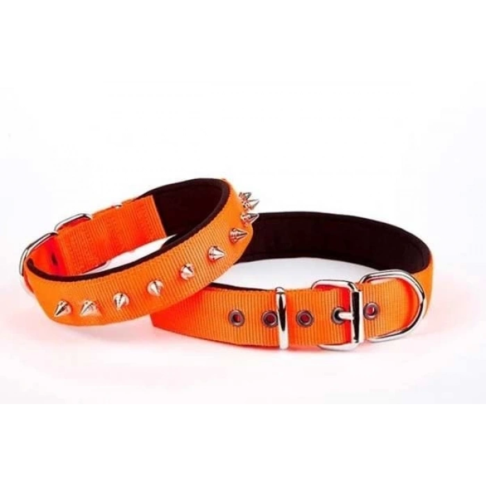 Doggie Comfort Dokuma Çivili Köpek Boyun Tasması Large Turuncu 2.5x42-50 Cm