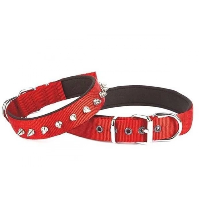 Doggie Comfort Dokuma Çivili Köpek Boyun Tasması Medium Kırmızı 3x42-50 Cm