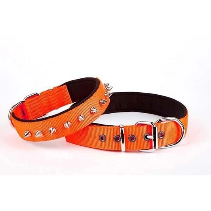 Doggie Comfort Dokuma Çivili Köpek Boyun Tasması Medium Turuncu 2.5x37-45 Cm