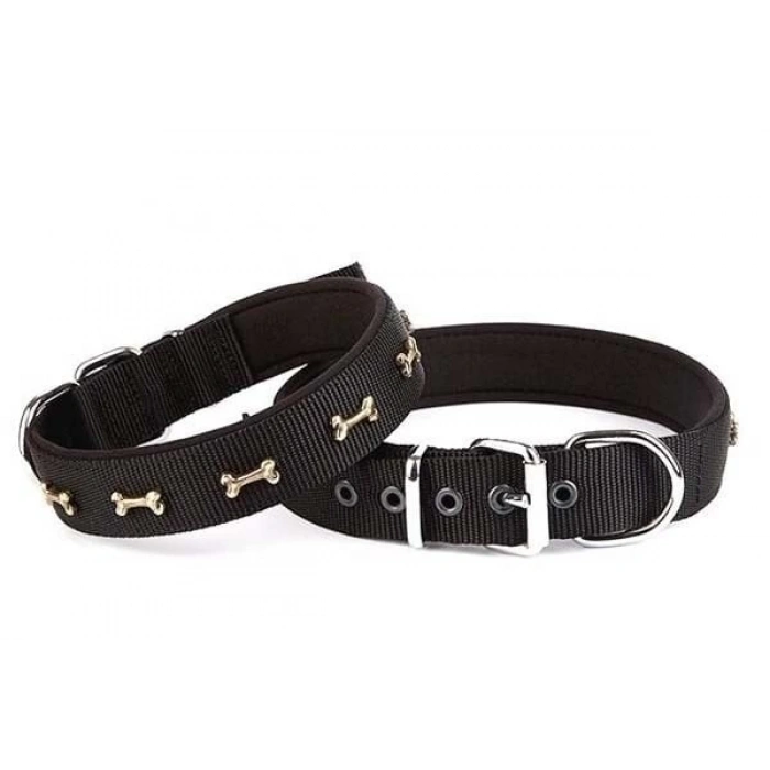 Doggie Comfort Dokuma Kemikli Köpek Boyun Tasması Large Siyah 2.5x42-50 Cm
