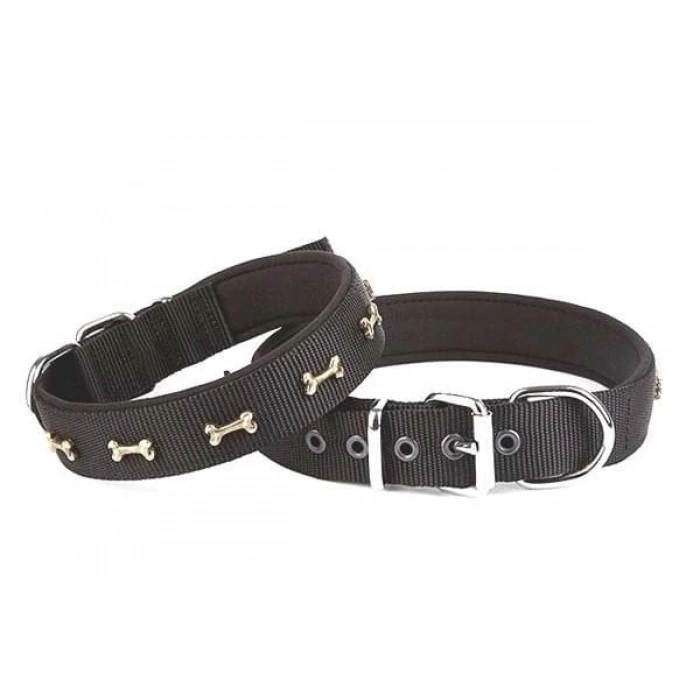 Doggie Comfort Dokuma Kemikli Köpek Boyun Tasması Large Siyah 3x47-55 Cm