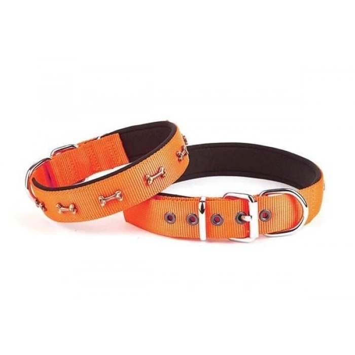 Doggie Comfort Dokuma Kemikli Köpek Boyun Tasması Large Turuncu 2.5x42-50 Cm
