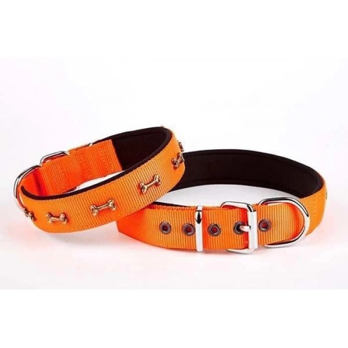 Doggie Comfort Dokuma Kemikli Köpek Boyun Tasması Large Turuncu 3x47-55 Cm