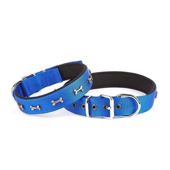 Doggie Comfort Dokuma Kemikli Köpek Boyun Tasması Medium Mavi 2.5x37-45 Cm