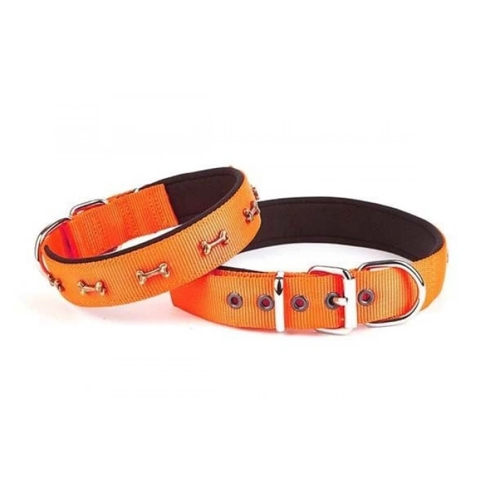 Doggie Comfort Dokuma Kemikli Köpek Boyun Tasması Medium Turuncu 2.5x37-45 Cm