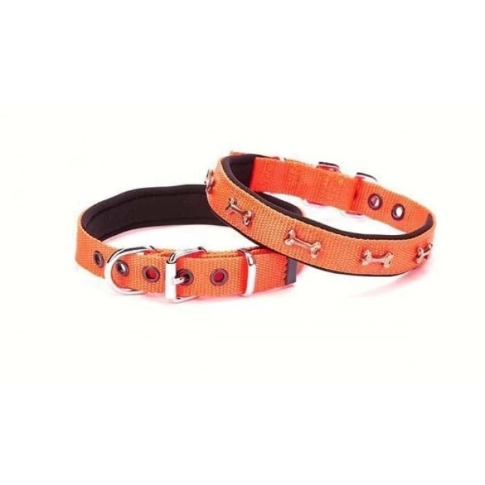 Doggie Comfort Dokuma Kemikli Köpek Boyun Tasması Medium Turuncu 2x35-40 Cm