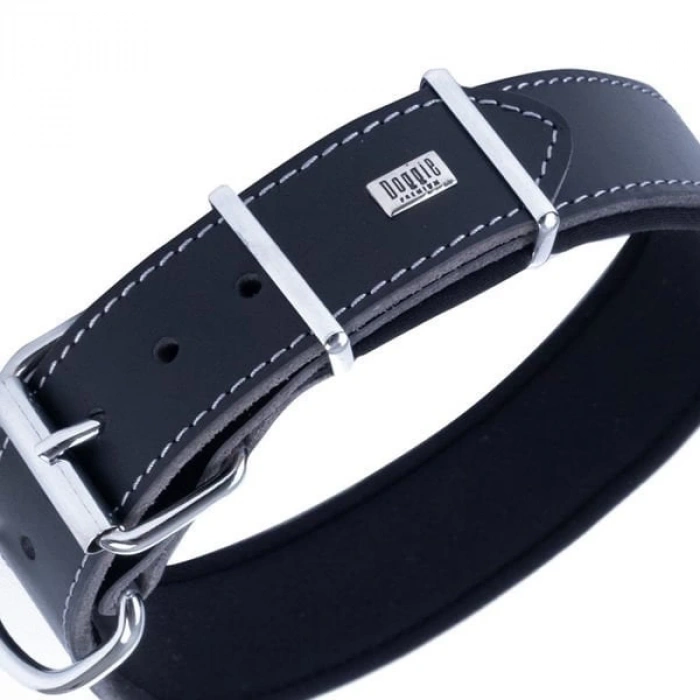 Doggie Dayanıklı Deri Köpek Boyun Tasması Medium Siyah 4x52-60 Cm