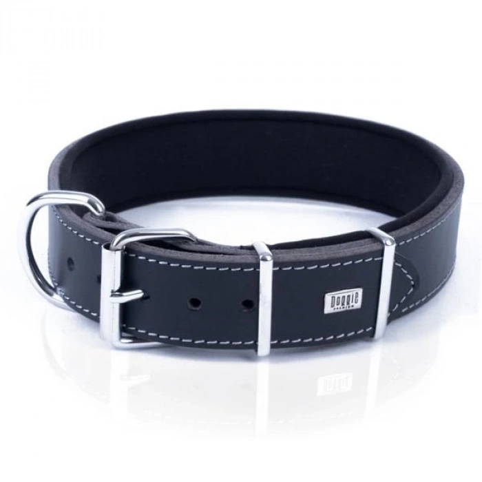 Doggie Dayanıklı Deri Köpek Boyun Tasması Medium Siyah 4x52-60 Cm