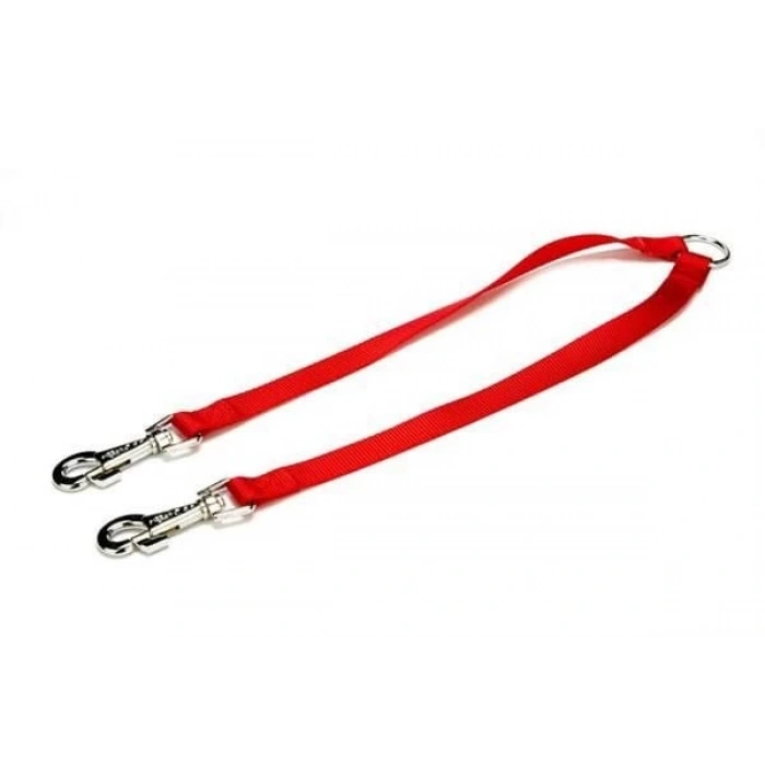 Doggie Dokuma Çift Köpek Gezdirme Tasma Aparatı Medium Kırmızı 2x60-60 Cm