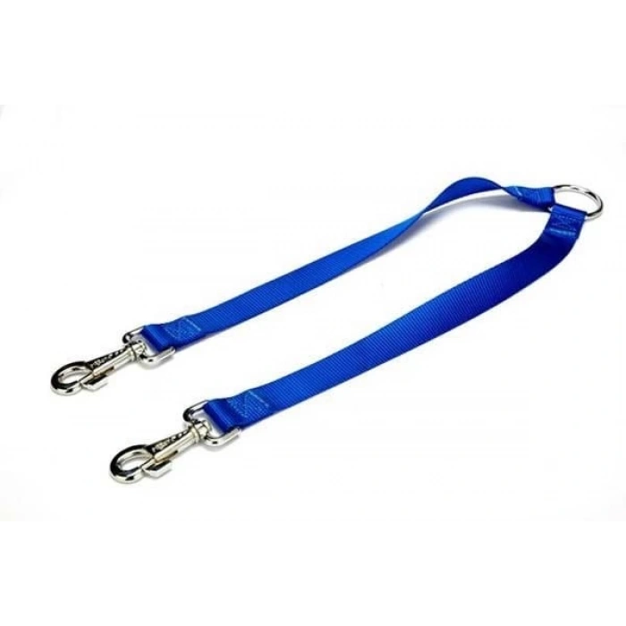 Doggie Dokuma Çift Köpek Gezdirme Tasma Aparatı Medium Mavi 2.5x70-60 Cm