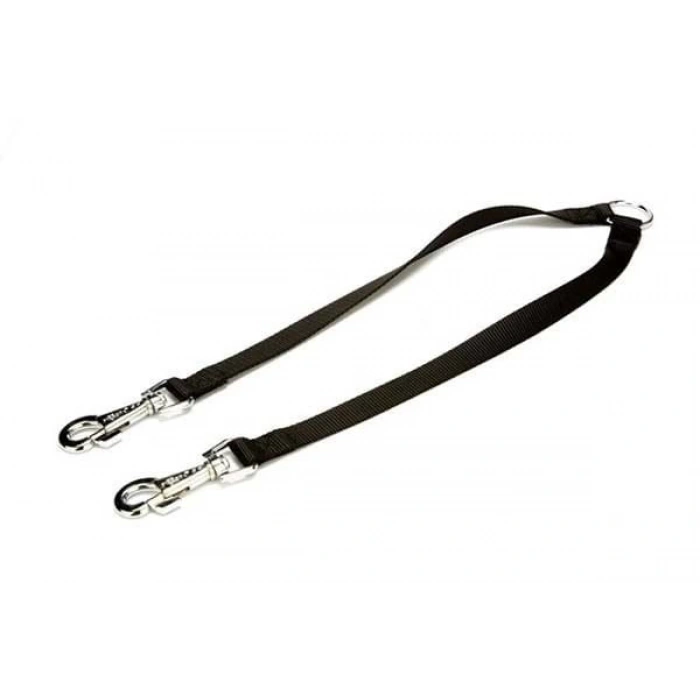 Doggie Dokuma Çift Köpek Gezdirme Tasma Aparatı Medium Siyah 2x60-60 Cm