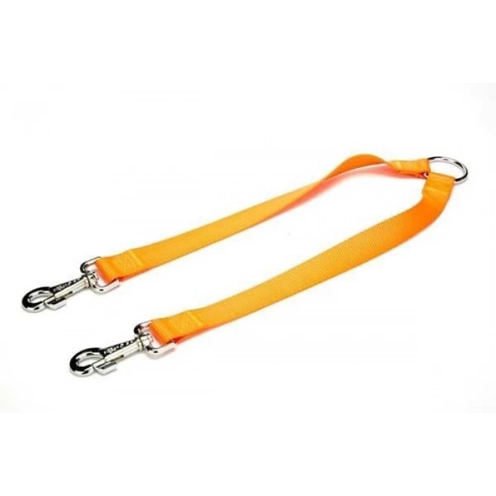 Doggie Dokuma Çift Köpek Gezdirme Tasma Aparatı Medium Turuncu 2.5x70-60 Cm