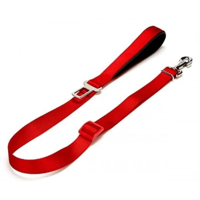 Doggie Dokuma Emniyet Kemerli Köpek Gezdirme Tasma Aparatı Medium Kırmızı 2.5x80-120 Cm