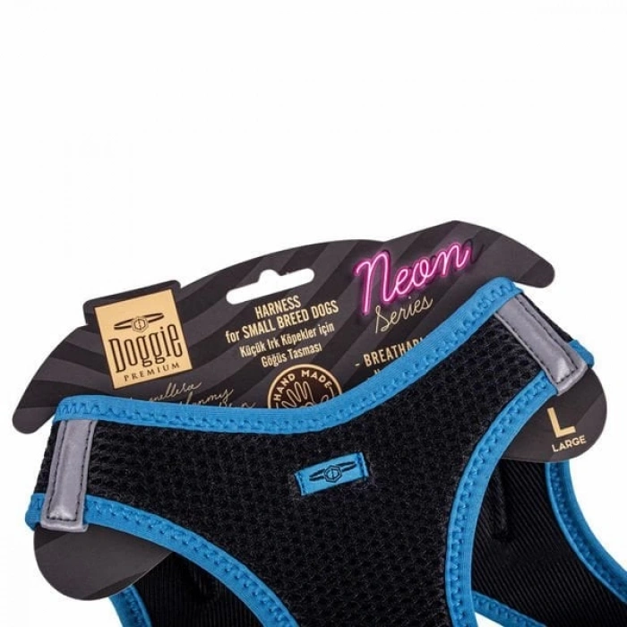 Doggie Havalı Dokuma Neon Küçük Irk Köpek Göğüs Tasması Large Mavi 42-48 Cm