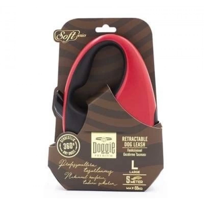 Doggie Soft Otomatik Köpek Uzatma Tasması Large Kırmızı 50 Kg 5 Mt