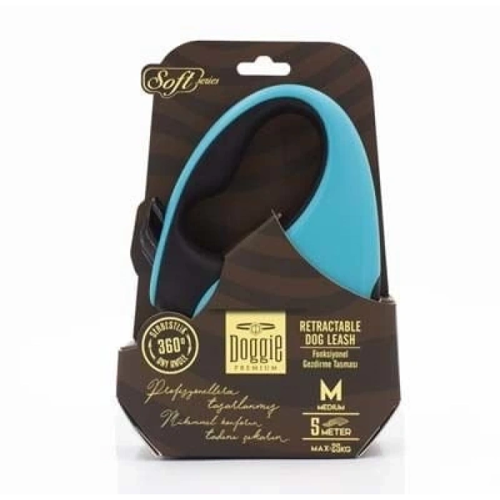 Doggie Soft Otomatik Köpek Uzatma Tasması Medium Açık Mavi 25 Kg 5 Mt