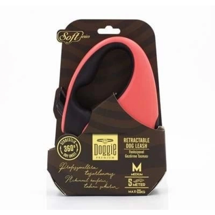 Doggie Soft Otomatik Köpek Uzatma Tasması Medium Pembe 25 Kg 5 Mt