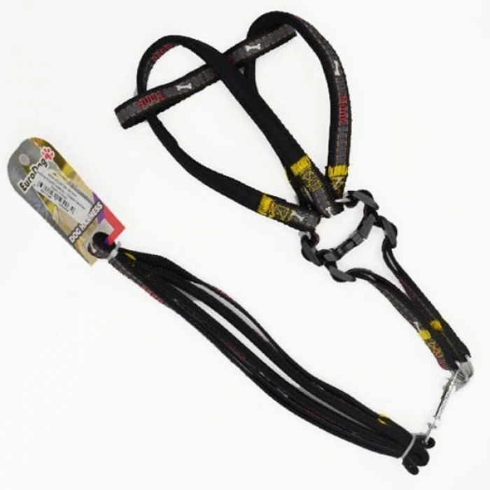 Euro Dog Köpek Uzatma Tasması ve Göğüs Tasması Siyah 20 Mm 120 Cm