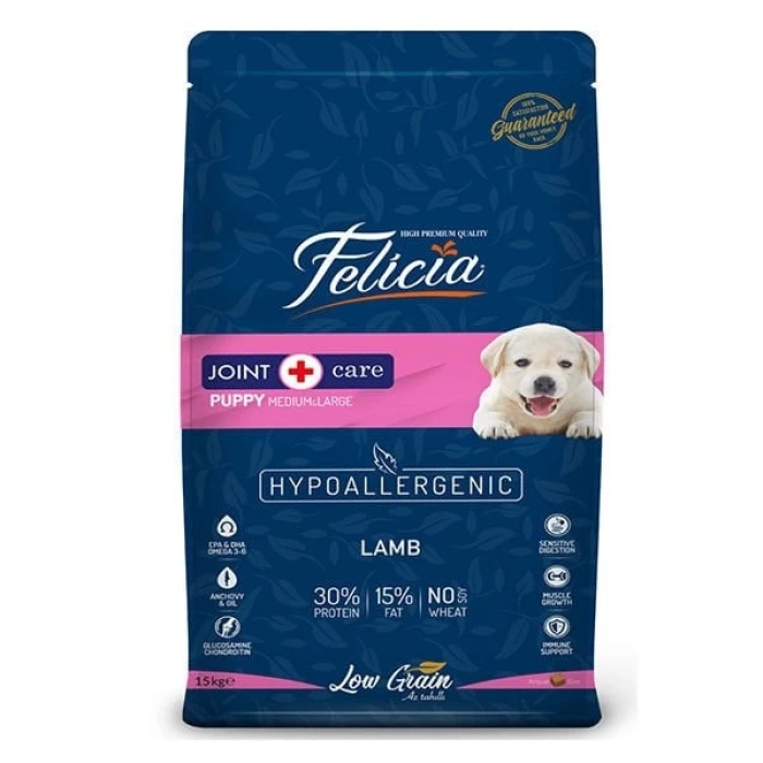 Felicia Düşük Tahıllı Hipoalerjenik Kuzu Etli Orta ve Büyük Irk Yavru Köpek Maması 15 Kg