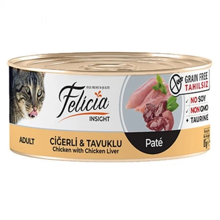 Felicia Tahılsız Ciğerli Tavuklu Kıyılmış Yetişkin Konserve Kedi Maması 85 Gr