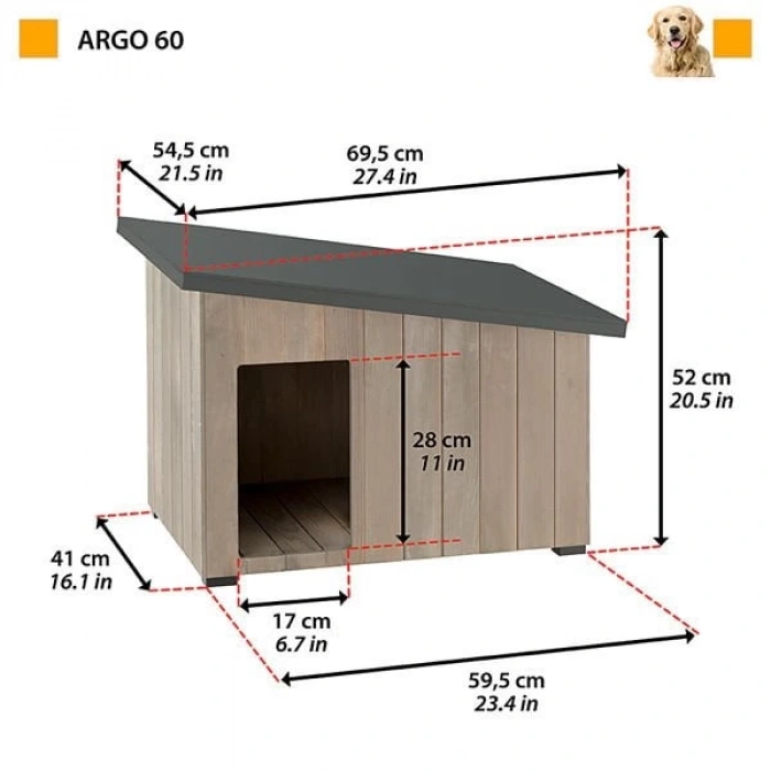 Ferplast Argo 60 Çam Ahşap Köpek Kulübesi Medium 69.5x54.5x52 Cm
