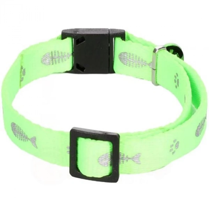 Flamingo Balık Desenli Kedi Boyun Tasması Yeşil 30 Cm