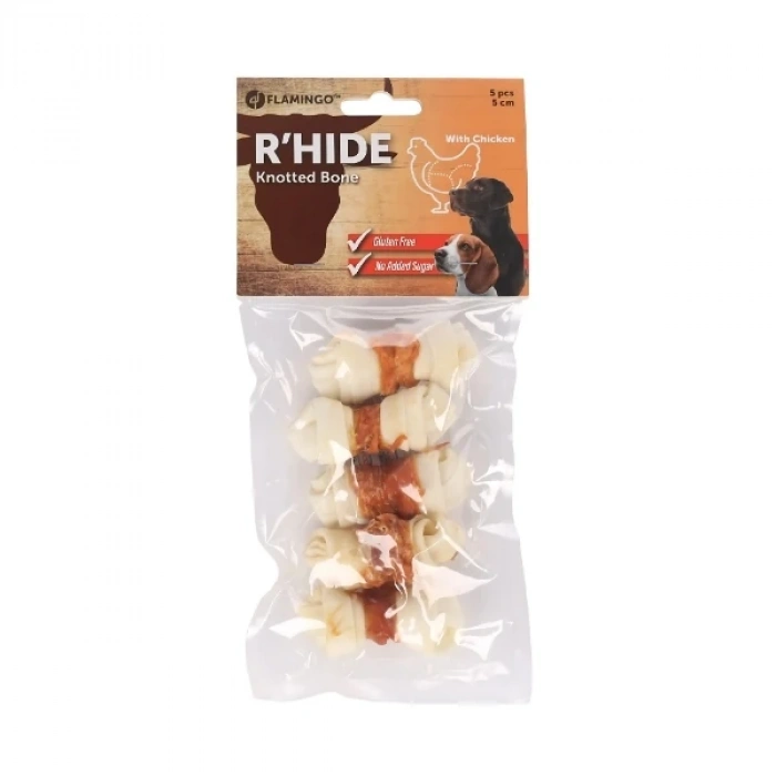 Flamingo Tavuk Etli Sargılı Düğüm Köpek Kemik Ödülü 5 Adet 5 Cm
