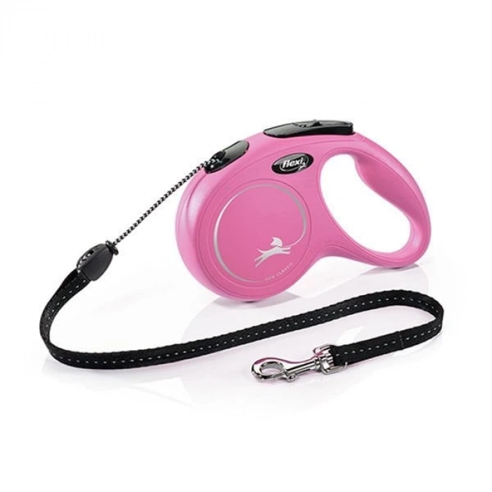 Flexi New Classic İp Otomatik Köpek Gezdirme Tasması Medium Pembe 5 Mt