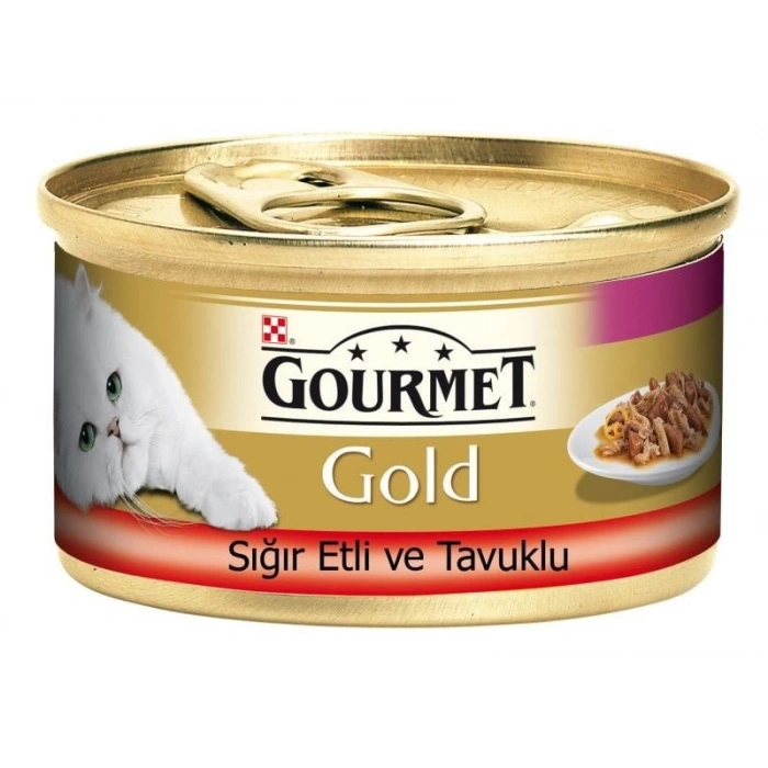 Gourmet Gold Sığır Etli ve Tavuklu Yetişkin Konserve Kedi Maması 85 Gr