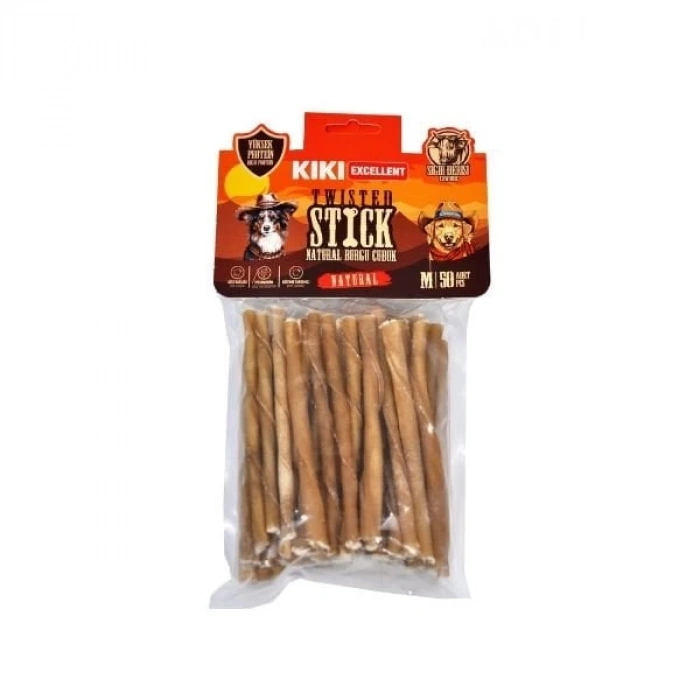 Kiki Excellent Sığır Derisinden Naturel Burgu Çubuk Kemik Köpek Ödülü 50 Adet