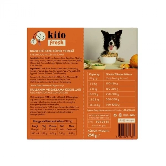 Kito Fresh Kuzu Etli Hipoalerjenik Taze Köpek Yemeği 250 Gr
