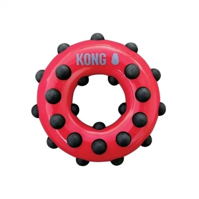 Kong Dotz Halka Sesli Köpek Oyuncağı Large Siyah/Kırmızı 15 Cm