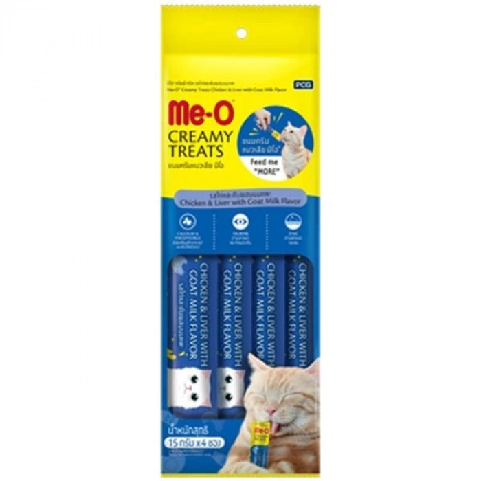 Meo Creamy Tavuk ve Ciğerli Keçi Sütlü Kedi Ödül Maması 4x15 Gr