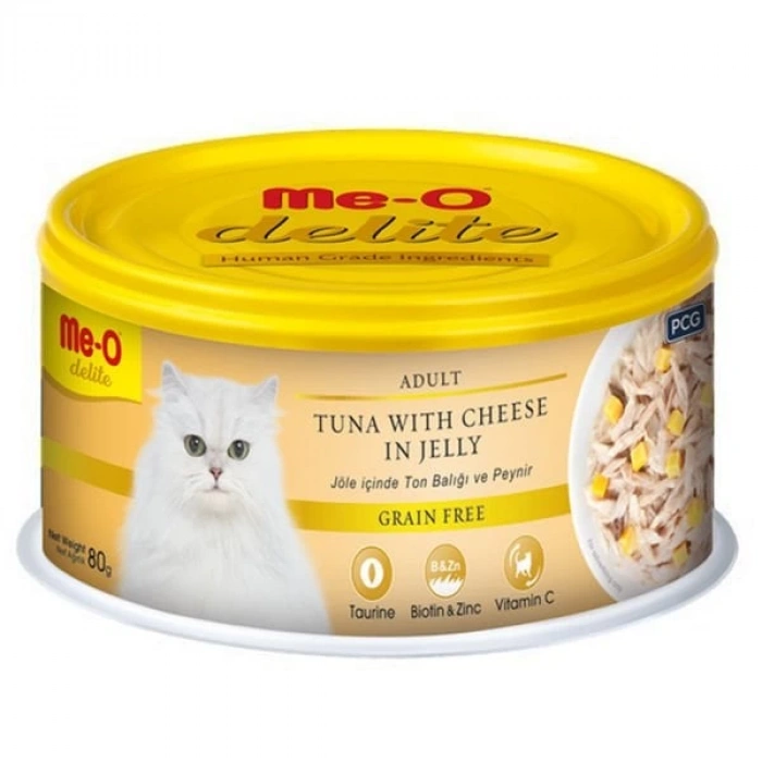 Meo Delite Tahılsız Jöleli Ton Balıklı ve Peynirli Yetişkin Konserve Kedi Maması 80 Gr