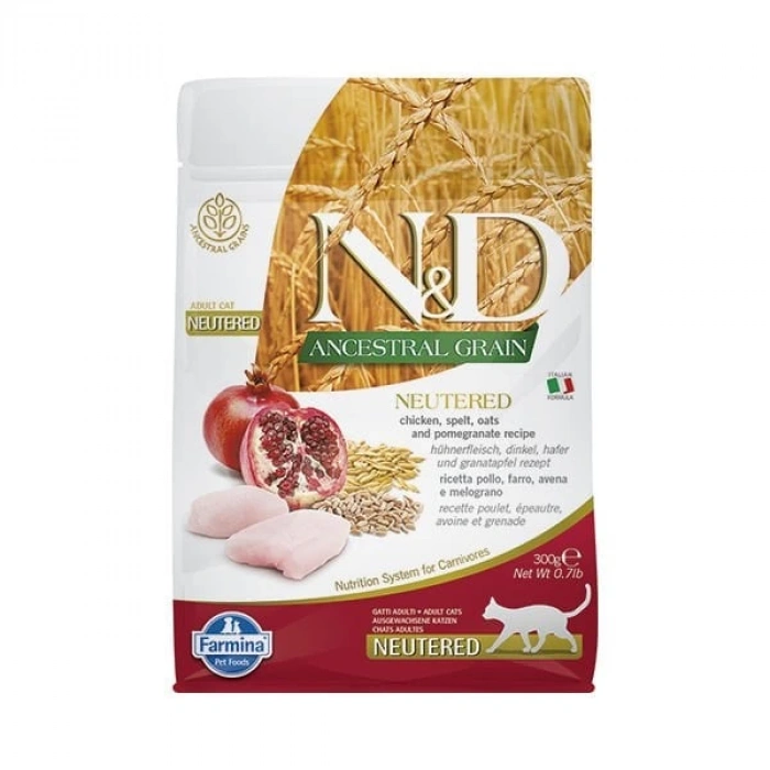 N&D Düşük Tahıllı Tavuk ve Narlı Kısırlaştırılmış Kedi Maması 300 Gr