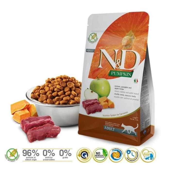 N&D Pumpkin Balkabaklı Geyik Etli ve Elmalı Yetişkin Kedi Maması 5 Kg