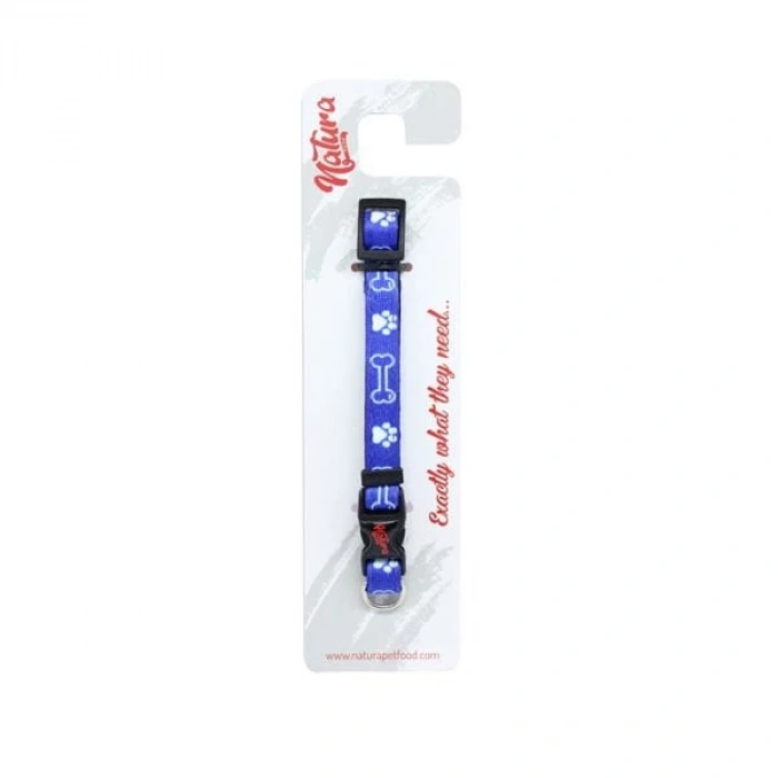Natura Yetişkin Köpekler için Pati ve Kemik Desenli Boyun Tasması Mavi 20-30 Cm