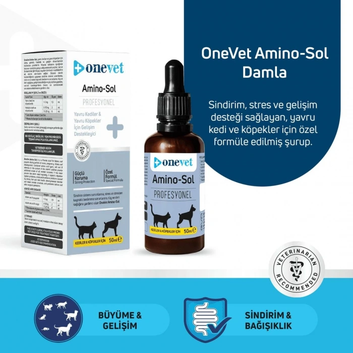 OneVet Amino-Sol Yavru Kedi ve Köpekler İçin Gelişim Destekleyici Damla 50 Ml