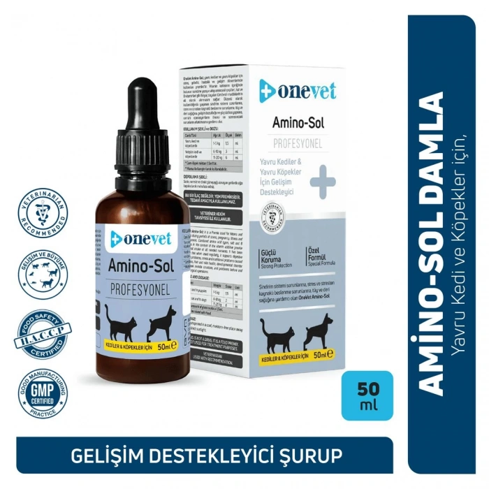 OneVet Amino-Sol Yavru Kedi ve Köpekler İçin Gelişim Destekleyici Damla 50 Ml