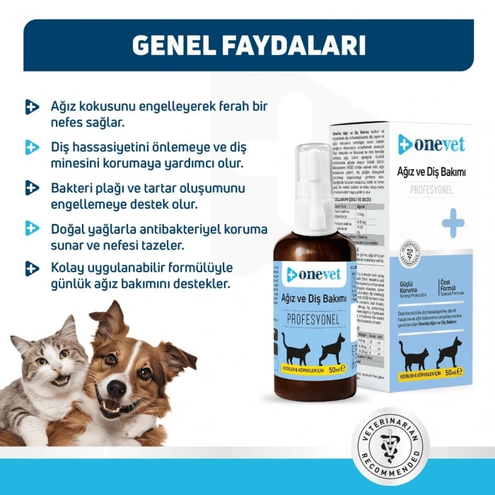 OneVet Kedi ve Köpekler İçin Ağız ve Diş Bakımı Destekleyici Sprey 50 Ml