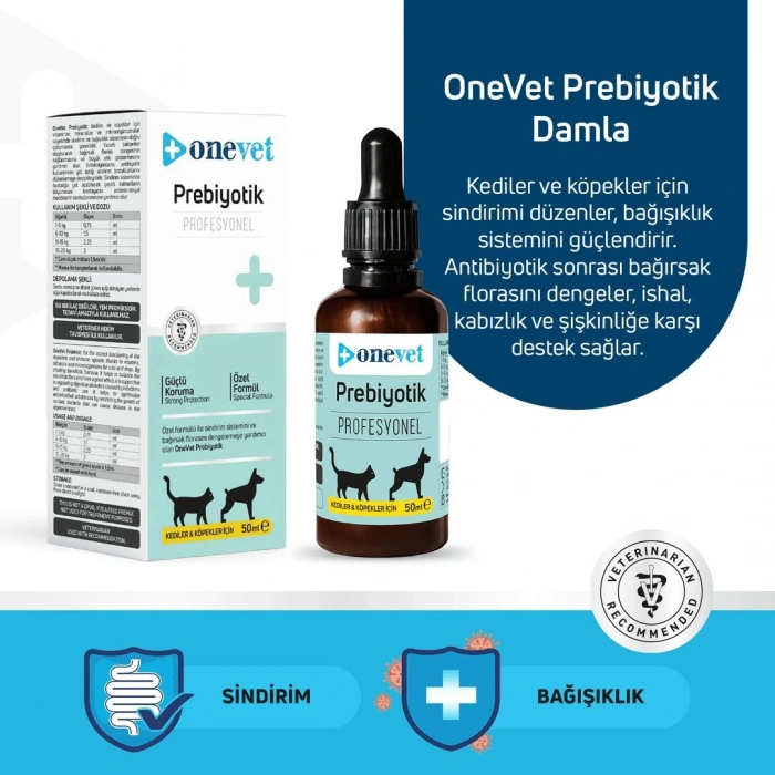OneVet Prebiotik Kedi ve Köpekler İçin Sindirim Sistemi Destekleyici Damla 50 Ml