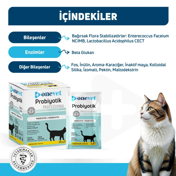 OneVet Sindirim ve Bağışıklık Güçlendirici Kediler için Probiyotik Saşe 1 Gr 30 Adet