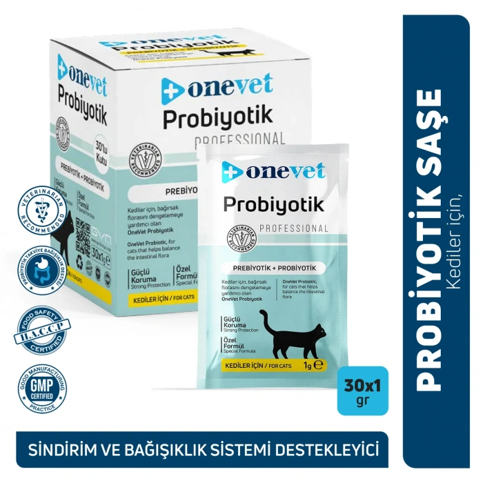 OneVet Sindirim ve Bağışıklık Güçlendirici Kediler için Probiyotik Saşe 1 Gr 30 Adet
