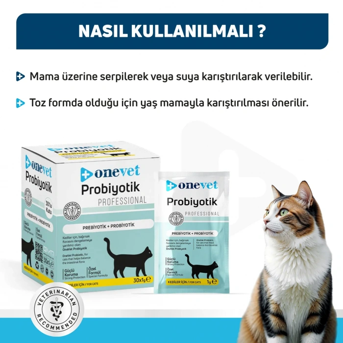 OneVet Sindirim ve Bağışıklık Güçlendirici Kediler için Probiyotik Saşe 1 Gr 30 Adet