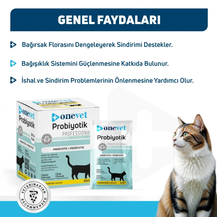 OneVet Sindirim ve Bağışıklık Güçlendirici Kediler için Probiyotik Saşe 1 Gr 30 Adet