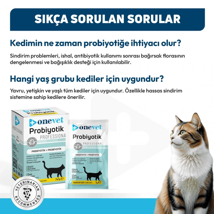 OneVet Sindirim ve Bağışıklık Güçlendirici Kediler için Probiyotik Saşe 1 Gr 7 Adet
