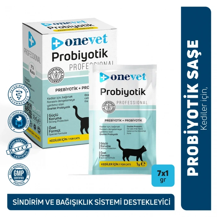 OneVet Sindirim ve Bağışıklık Güçlendirici Kediler için Probiyotik Saşe 1 Gr 7 Adet